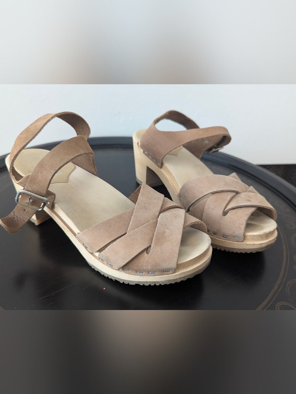 Sandgrens Size 36 Suede Tan Handcrafted Swedish Wooden Clogs